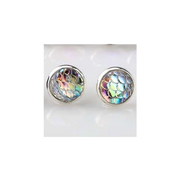 Iridescent Mermaid Button Stud Earrings - Picture 6 of 8